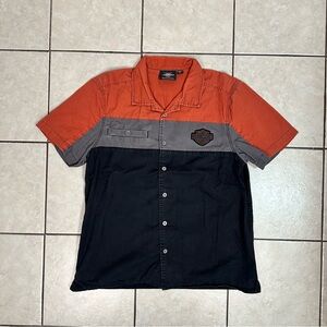 Men’s Large Harley Davidson Motorcycles Logo Button Down Short Sleeve Shirt